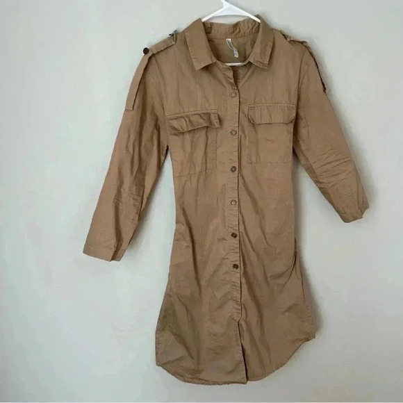 Zara TRF Collection Tan Button Down Shirt Trench Coat Dress Women’s Size Small - Picture 3 of 7